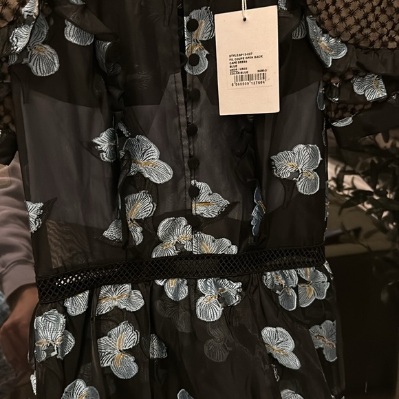 Self-portrait size 2 dress, midi length is black with blue flowers, nwt - Picture 6 of 11